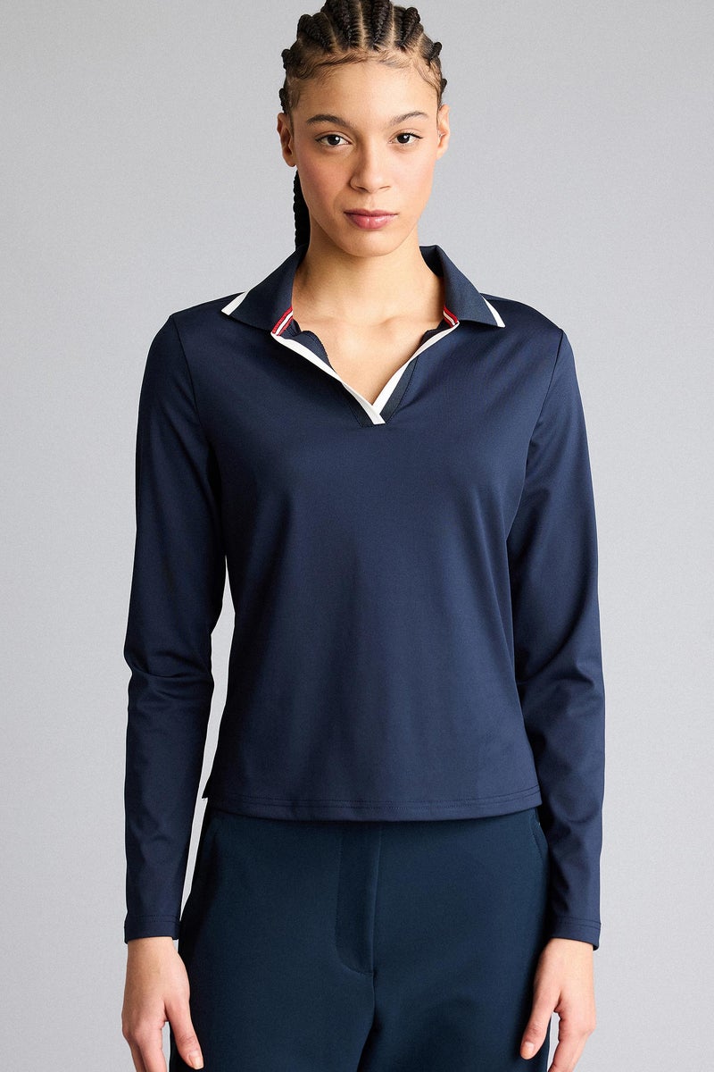 DeFacto Blue Woman Standard Fit Sports Long Sleeve Polo T-Shirt Casual - Image 1